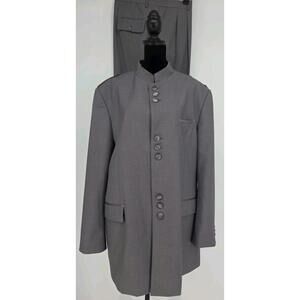 Apollo King Mens Band Collarless Suit‎ 48R Gray Nehru Style 42x29